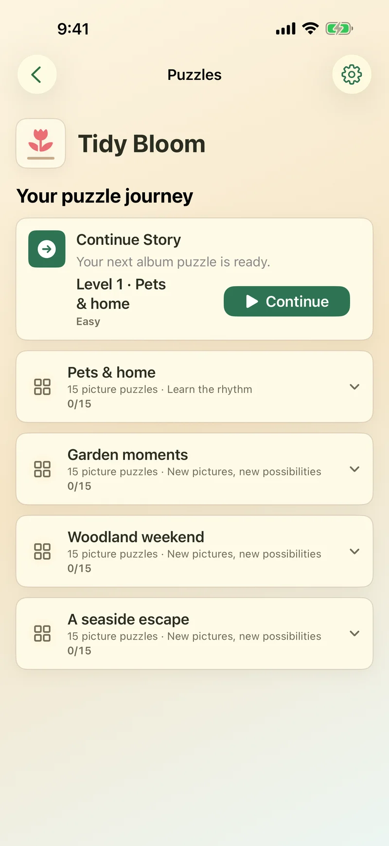Tidy Bloom Puzzles screen